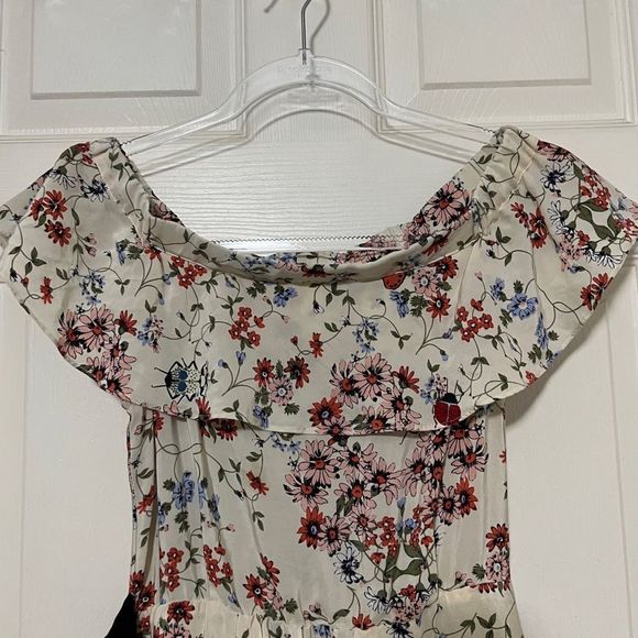 Maje | Modern Cottagecore | Lined |Silk | Butterfly Ladybug Ruffled Floral Dress - Picture 5 of 13